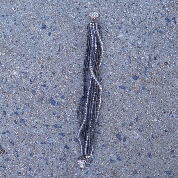 Teal Gray Multistrand Glass Beaded Magnetic Bracelet with Rhinestone Clasp - Picture 6 of 7